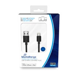 Καλώδιο MediaRange Charge and sync, USB 2.0 to Apple Lightning® plug, 3.0m, black (MRCS180) έως 12 άτοκες Δόσεις