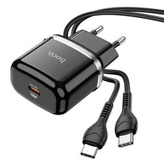 HOCO - N24 Victorious TRAVEL FAST CHARGER Type C PD 20W + Type C Cable BLACK HOC-N24c-BK 61178 έως 12 άτοκες Δόσεις