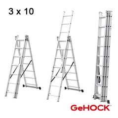 Τριπλή Σκάλα Επεκτεινόμενη Αλουμινίου 3 x 10 Σκαλοπάτια Gehock