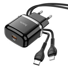 HOCO - N24 Victorious TRAVEL FAST CHARGER Type C PD 20W + Lightning Cable BLACK HOC-N24i-BK 69038 έως 12 άτοκες Δόσεις