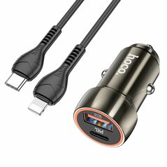 HOCO - Z46 car charger Type C + USB QC3.0 Power Delivery 20W with cable Lightning metal gray HOC-Z46i-GR 68993 έως 12 άτοκες Δόσεις