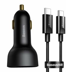 Baseus Incarcator Auto USB, Type-C, 100W, 5A + Cablu Type-C to Type-C - Baseus (TZCCZX-01) - Black 6953156206724 έως 12 άτοκες Δόσεις