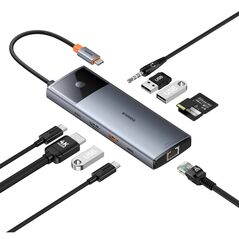 Baseus Hub USB-C la HDMI, 3xUSB, 2xUSB-C, RJ45, SD,TF, Jack3.5mm - Baseus Metal Gleam Series II (B00061800813-00) - Space Grey 6932172643331 έως 12 άτοκες Δόσεις