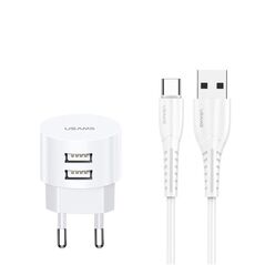USAMS Usams - Travel Charging Set (XTXLOGT18TC05) - T20 Dual USB Round Travel Charger with U35 Type-C data cable, 1m - White 6958444981024 έως 12 άτοκες Δόσεις