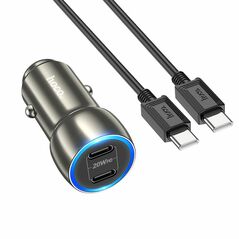 HOCO - Z48 car charger 2x Type C + cable Type C to Type C 40W metal gray HOC-Z48c-GR 71899 έως 12 άτοκες Δόσεις