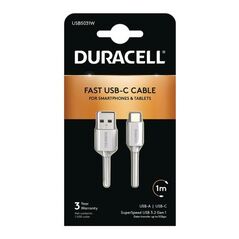 Καλώδιο Σύνδεσης USB 3.0 Duracell USB A σε USB C 1m Λευκό 5055190175606 5055190175606 έως και 12 άτοκες δόσεις