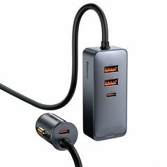Baseus Car charger Baseus Share Together with extension cord, 2x USB, 2x USB-C, 120W (grey) 027586  CCBT-A0G έως και 12 άτοκες δόσεις 6953156206670
