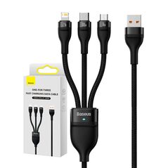Baseus 3in1 USB cable Baseus Flash Series, USB-C + micro USB + Lightning, 100W, 1.2m (black) 033914  CASS030001 έως και 12 άτοκες δόσεις 6932172608712