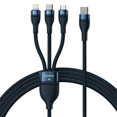 Baseus 3in1 USB cable Baseus Flash Series 2, USB-C + micro USB + Lightning, 100W, 1.5m (blue) 034553  CASS030203 έως και 12 άτοκες δόσεις 6932172608781