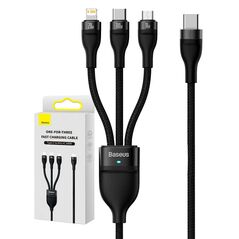 Baseus 3in1 USB cable Baseus Flash Series 2, USB-C + micro USB + Lightning, 100W, 1.5m (black) 034555  CASS030201 έως και 12 άτοκες δόσεις 6932172608774