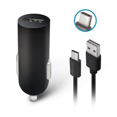 Forever M02 car charger 1x USB 2A black + USB-C cable