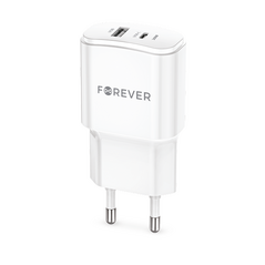 Forever TC-01-20AC PD QC charger 1x USB-C 1x USB 20W white