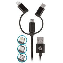 Forever 3in1 cable USB - Lightning + USB-C + microUSB 1,0 m 1,5A black 5900495620248