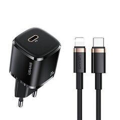 USAMS Usams - Wall Charger Kit (XFKXLOGTL01) - USB-C, PD 20W (T36) with Cable Type-C to Lightning , 1.2m, PD 20W (U63) - Black 6958444945507 έως 12 άτοκες Δόσεις