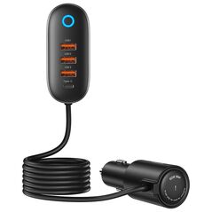 USAMS Usams - Car Charger (US-CC161) - Ports Extension with Cigarette Lighter, 4x USB, Type-C, 156W - Black 6958444901237 έως 12 άτοκες Δόσεις