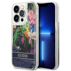 Guess case for iPhone 14 Pro Max 6,7&quot; GUHCP14XLFLSB blue hardcase Flower Liquid Glitter 3666339066116