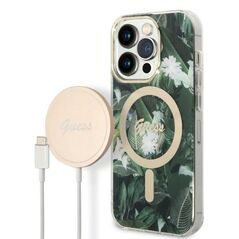 Guess set case + charger for iPhone 14 Pro Max 6,7&quot; GUBPP14XHJEACSA green hard case Jungle MagSafe 3666339103286