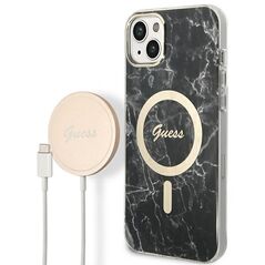 Guess set case + charger for iPhone 14 Plus 6,7&quot; GUBPP14MHMEACSK black hard case Marble MagSafe 3666339103125