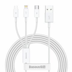 Charging cable Baseus Superior, 3in1, Micro USB, Lightning, Type-C, 1.0m, White - 40438 έως 12 άτοκες Δόσεις