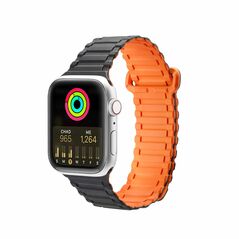 Dux Ducis Strap (Armor Version) Apple Watch SE Strap, 9, 8, 7, 6, 5, 4, 3, 2, 1 (41, 40, 38 mm) Silicone Magnetic Band Bracelet Black/Orange