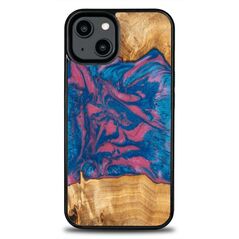 Bewood Unique Vegas wood and resin case for iPhone 14 Pro - pink and blue