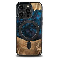 Wood and Resin Case for iPhone 14 Pro MagSafe Bewood Unique Neptune - Navy Blue and Black