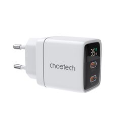 Choetech PD6051 2x USB-C PD 35W GaN wall charger with display - white