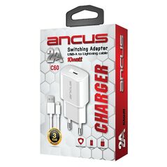 Ancus Φορτιστής Ταξιδίου Switching Ancus Supreme Series C60 USB 5V / 2A 10W με Αποσπώμενο Καλώδιο Lightning 1m Λευκό 35062 5210029092169