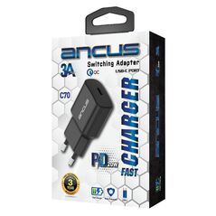 Ancus Φορτιστής Ταξιδίου Switching Ancus Supreme Series C70 Fast Charge με USB-C Έξοδο QC 3.0 PD 20W 5V/3A Μαύρο 35076 5210029092206