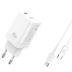 XO wall charger CE10 PD 65W 1x USB-C white + USB-C - Lightning cable 6920680839421