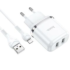 Wall Charger 2,4A 2xUSB + Cable 1m iPhone Lightning Hoco N4 Smart Dual USB white 6931474731029