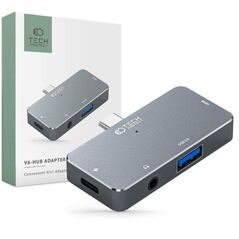 Adapter HUB 4in1 SB-C - USB + USB-C + HDMI + AUX Minijack 3.5mm Tech-Protect V6 grey 9490713931585