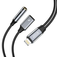 Cable Adapter Lightning - Lightning + mini jack 3,5mm Tech-Protect UltraBoost black 9319456607376