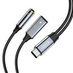 Cable Adapter USB-C - USB-C + mini jack 3,5mm Tech-Protect UltraBoost black 9319456607383