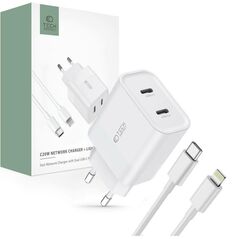 Wall Charger PD 20W 2x USB-C + Cable USB-C - Lightning Tech-Protect C20W white 9319456607307
