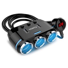 Car Cigarette Lighter Socket Splitter B39 Type C - 3 sockets + 2xUSB - 2,1A 100W with display and cable 6959828210051