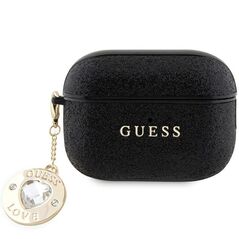 Guess case for AirPods Pro 2 GUAP2PGEHCDK black Fixed Glitter W/ Heart Diamond Charm 3666339171216