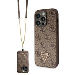 Guess case for iPhone 14 Pro 6,7&quot; GUHCP14LP4TDSCPW brown HC PU Leather Metal Logo Strass Crossbody 3666339146931