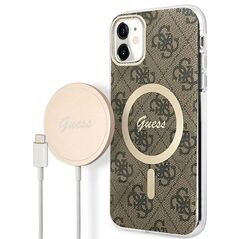 Guess set case + charger for iPhone 11 6,1&quot; GUBPN61H4EACSW brown hard case 4G Print MagSafe 3666339103385