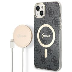 Guess set case + charger for iPhone 14 Plus 6,7&quot; GUBPP14MH4EACSK black hard case 4G Print MagSafe 3666339102821