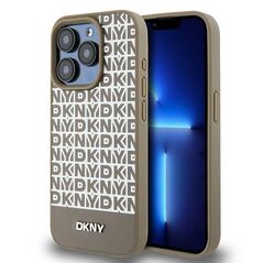 DKNY case for iPhone 15 Pro 6,1&quot; DKHMP15LPSOSPW brown HC Magsafe pu repeat pattern w bottom stripe 3666339262099