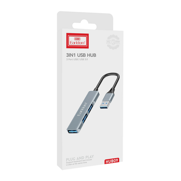 [product / manufacturer] USB hub Earldom ET-HUB09, USB 3.0, 3 θύρες, Γκρί - 40218 έως 12 άτοκες Δόσεις