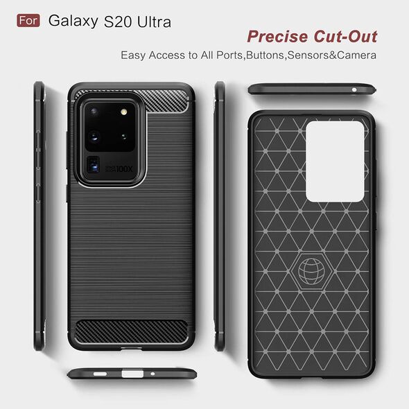 Techsuit Husa pentru Samsung Galaxy S20 Ultra 4G / S20 Ultra 5G - Techsuit Carbon Silicone - Black 5949419062429 έως 12 άτοκες Δόσεις