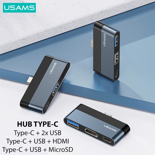 USAMS Hub Type-C la 1xUSB, Type-C, Micro SD - USAMS mini (US-SJ491) - Dark Gray 6958444945620 έως 12 άτοκες Δόσεις