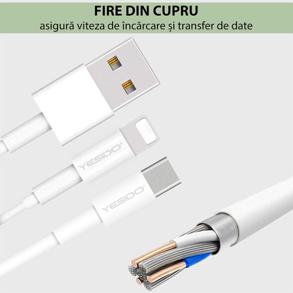 Yesido Cablu de Date USB la Type-C, 2.4A, 1.2m - Yesido (CA-22) - White 6971050263841 έως 12 άτοκες Δόσεις