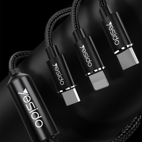 Yesido Cablu de Date 3in1 USB la Lightning, Type-C, Micro USB 60W, 3A, 1.2m - Yesido (CA-60) - Black 6971050262356 έως 12 άτοκες Δόσεις