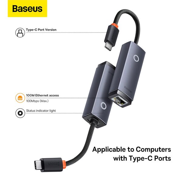 Baseus Adaptor USB la RJ45 1000Mbps - Baseus (WKQX000113) - Gray 6932172606077 έως 12 άτοκες Δόσεις