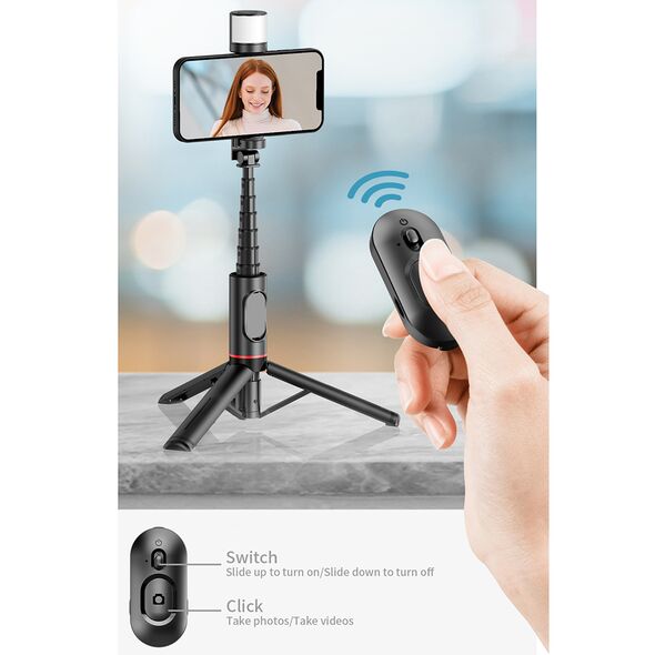 Techsuit Selfie Stick Wireless - Techsuit LED Tripod (Q12S) - Black 5949419062474 έως 12 άτοκες Δόσεις