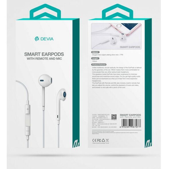 DEVIA Smart jack (3.5mm) WIRED EARPHONES HANDS FREE White DVHF-987077 44294 έως 12 άτοκες Δόσεις