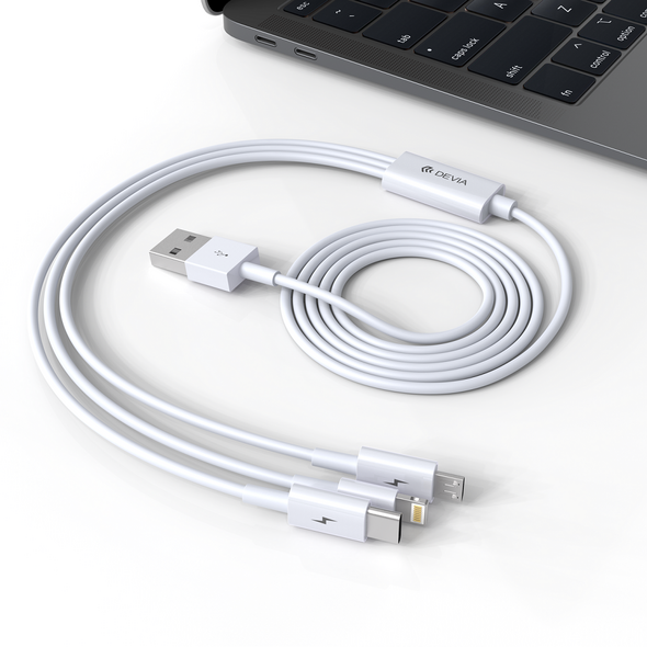DEVIA Smart Series 3 In 1 Charging Cable (Micro, Type-C Lightning) White DVCB-329975 37870 έως 12 άτοκες Δόσεις